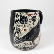 Load image into Gallery viewer, Mug #54 - Crow about It with Red Dots - Black Matte Glaze
