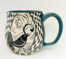 Load image into Gallery viewer, Mug #8 - Graphic Bird in Black/White and Teal Glaze