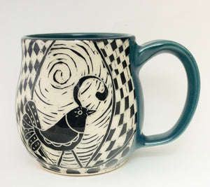 Mug #8 - Graphic Bird in Black/White and Teal Glaze