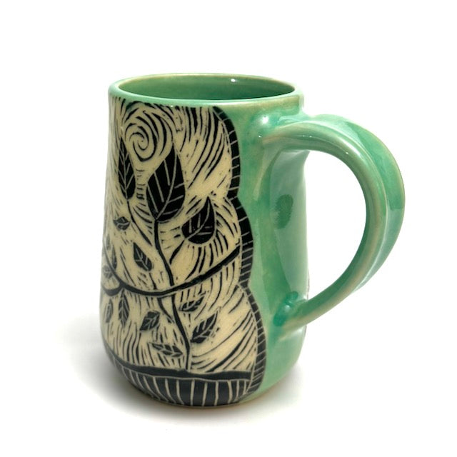 Mug #01 - Woodcut Owl and Celadon