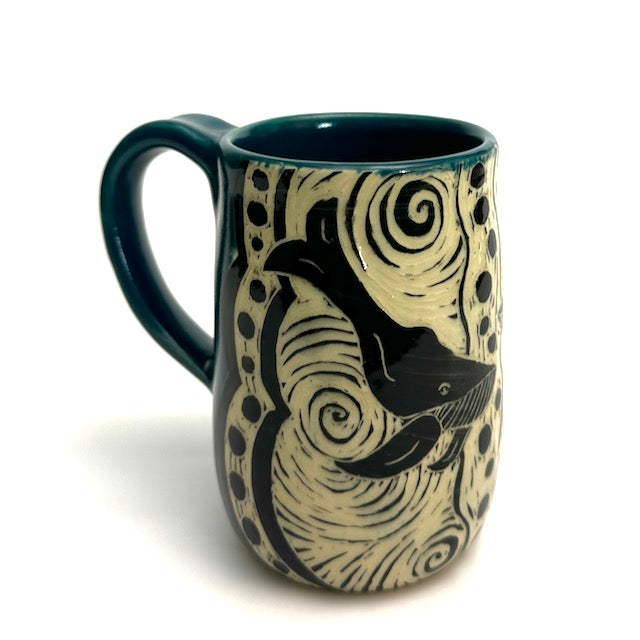 Mug #04 - Swimming Humpbacks and Teal Glaze