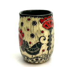 Load image into Gallery viewer, Mug #05 - Birds and Red Flowers with Black Matte Glaze
