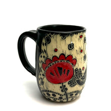 Load image into Gallery viewer, Mug #05 - Birds and Red Flowers with Black Matte Glaze