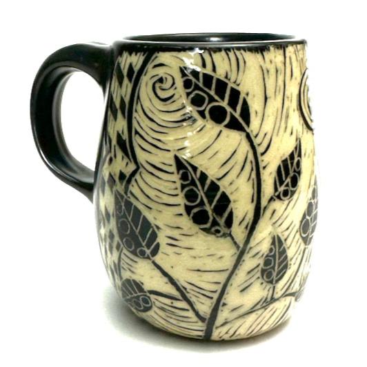 Mug #10 - Woodcut Owl with Black Matte Glaze