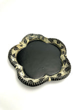 Load image into Gallery viewer, Scalloped Serving/Salad Plate - Swirling Leaves with Black/White Rim