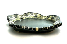Load image into Gallery viewer, Scalloped Serving/Salad Plate - Swirling Leaves with Black/White Rim