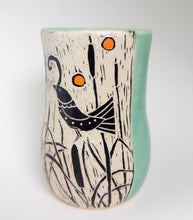 Load image into Gallery viewer, Tumbler #4 - Bird in the Reeds - Celadon Glaze