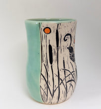 Load image into Gallery viewer, Tumbler #4 - Bird in the Reeds - Celadon Glaze