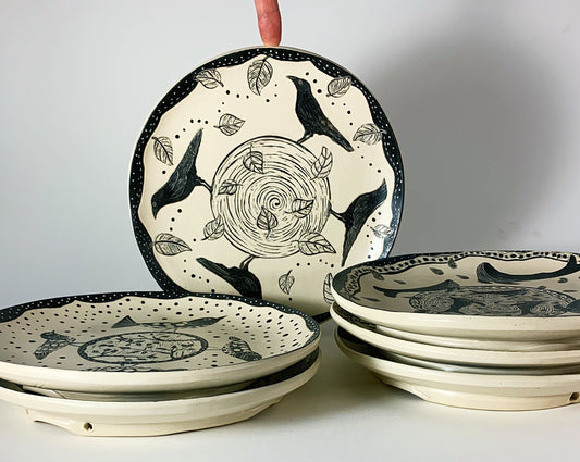 Woodcut Plate - Whale Pod Party!