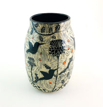 Load image into Gallery viewer, Vase - Hummingbird and Thistles with Orange Dots