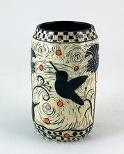 Load image into Gallery viewer, Vase - Hummingbird and Thistles with Checkered Rim