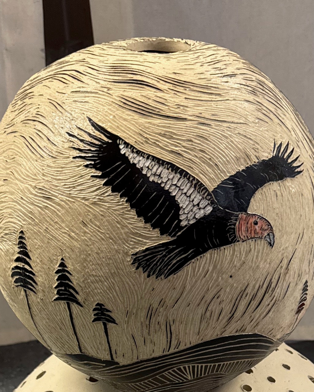 Etched piece for totem honoring the California Condor conservation efforts