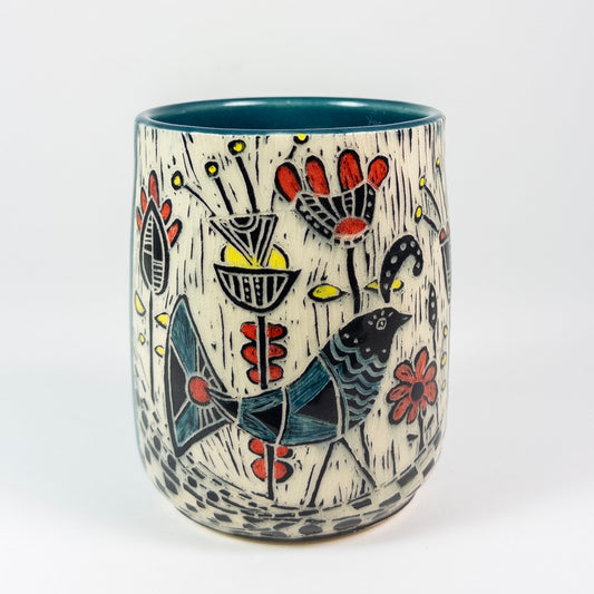 Tumbler #1 - Party Bird - Teal Glaze