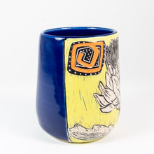 Load image into Gallery viewer, Tumbler #2 - Thistle and Orange Sun - Cobalt Glaze

