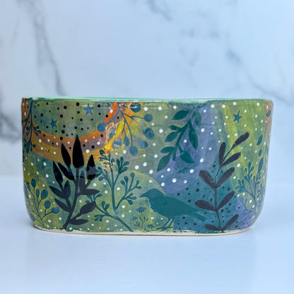 60 - VESSEL/ VASE/ PLANTER: Five Crows on the Sunset Trail