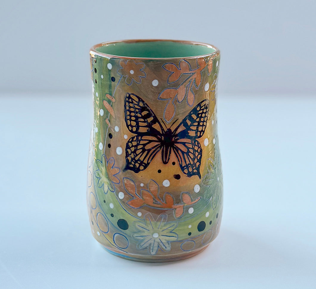 24 - TUMBLER: Butterfly in Orange and Greens