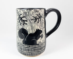 Mug #51 - Woodcut Squirrel - Black Matte Glaze