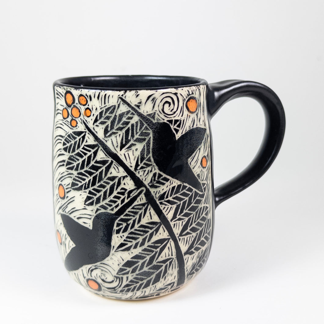Mug #53 - Hummingbird Duet - Black Matte Glaze