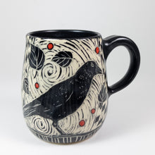 Load image into Gallery viewer, Mug #54 - Crow about It with Red Dots - Black Matte Glaze
