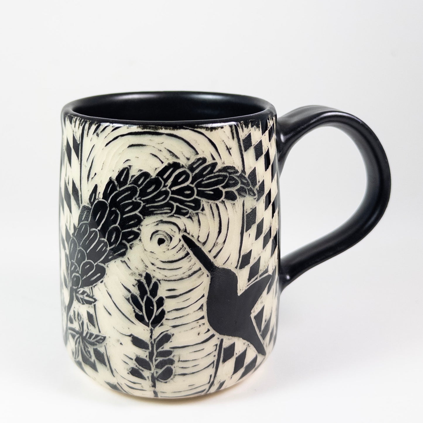 Mug #59 - Hummer and Lupine - Black Matte Glaze