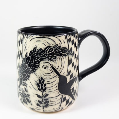 Mug #59 - Hummer and Lupine - Black Matte Glaze