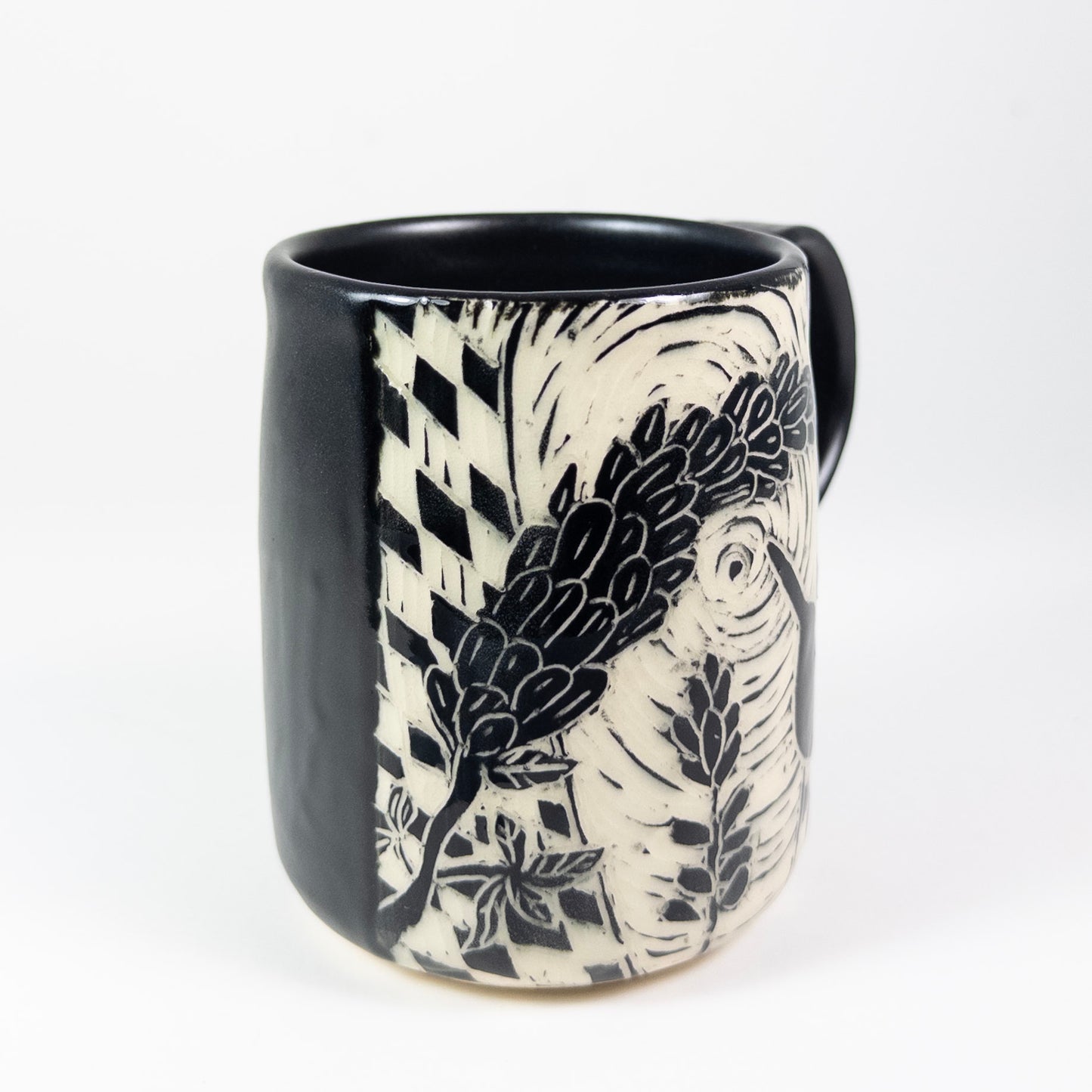 Mug #59 - Hummer and Lupine - Black Matte Glaze