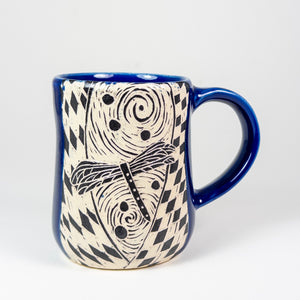 Mug #63 - Woodcut Dragonfly -   Cobalt Glaze