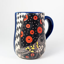 Load image into Gallery viewer, Mug #67 - Graphic Bird with Red Dots - Cobalt Glaze

