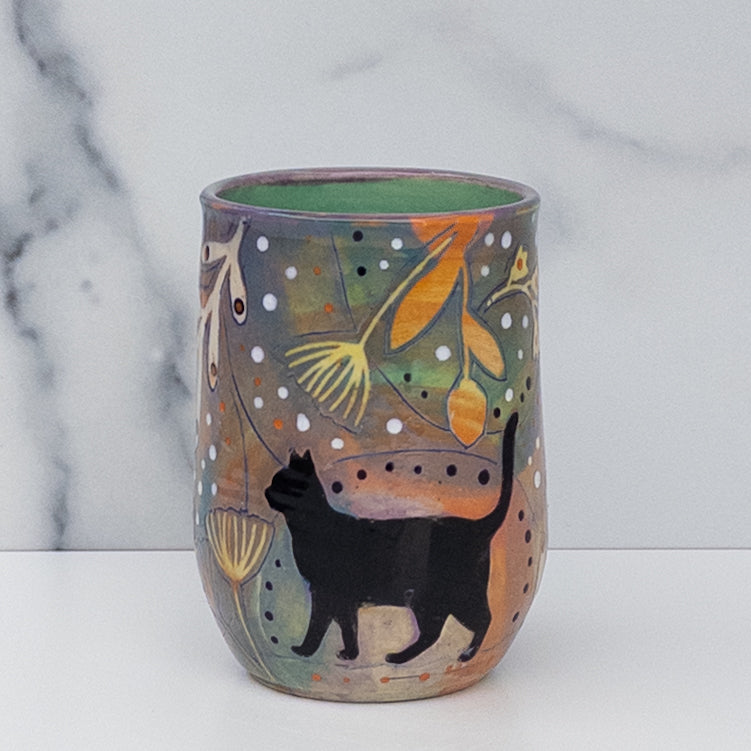 21 - TUMBLER: Fancy Feline in Rainbow Garden