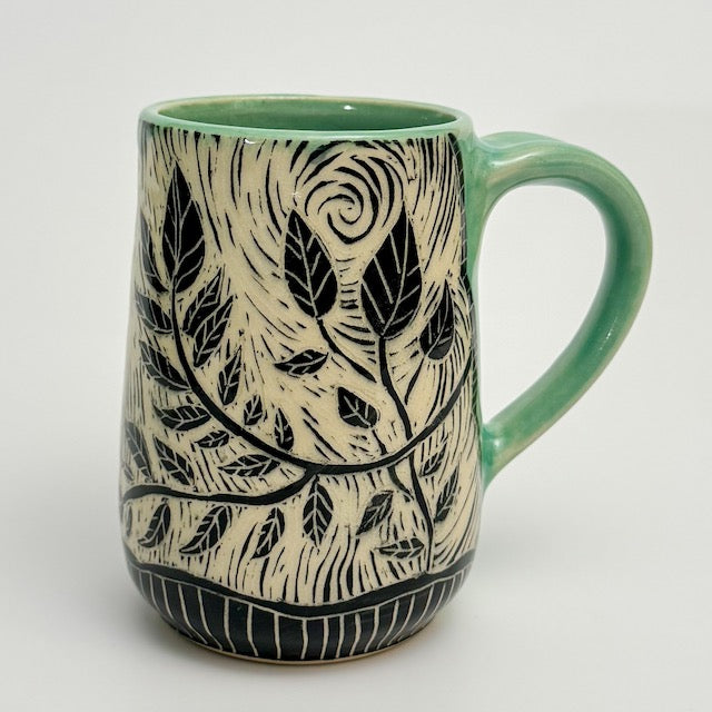 Mug #01 - Woodcut Owl and Celadon