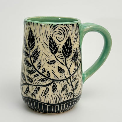 Mug #01 - Woodcut Owl and Celadon