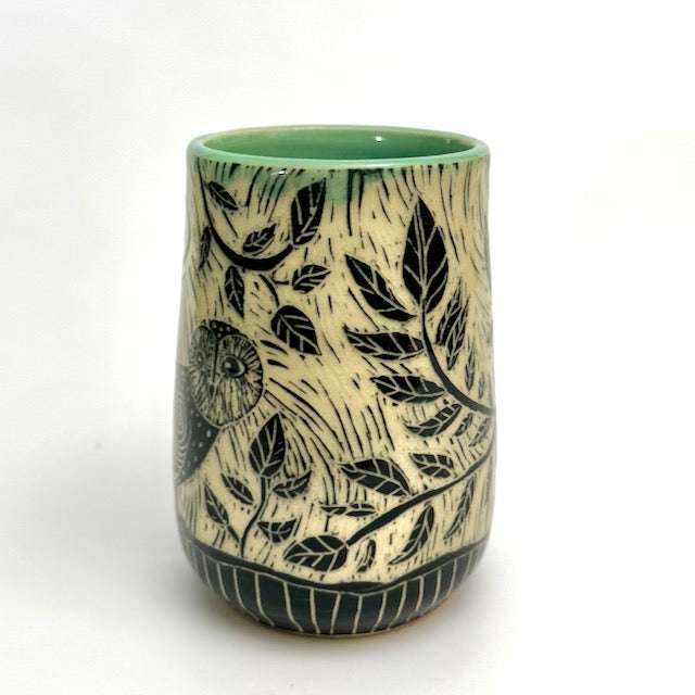 Mug #01 - Woodcut Owl and Celadon