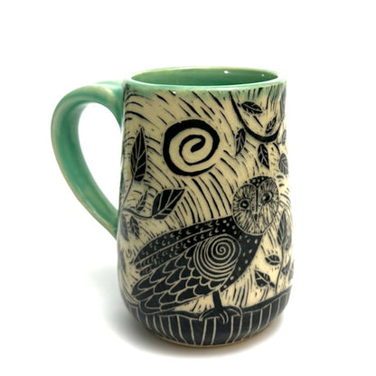 Mug #01 - Woodcut Owl and Celadon