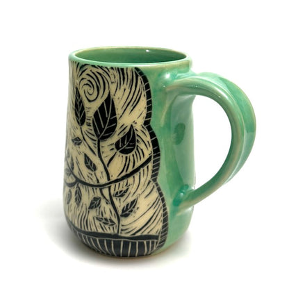 Mug #01 - Woodcut Owl and Celadon