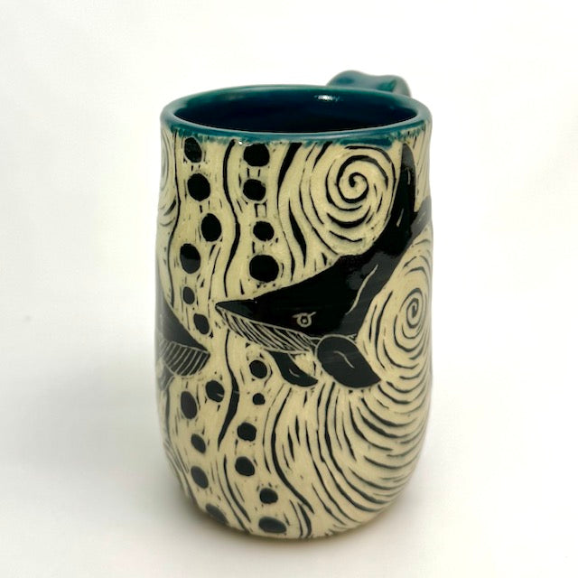 Mug #04 - Swimming Humpbacks and Teal Glaze