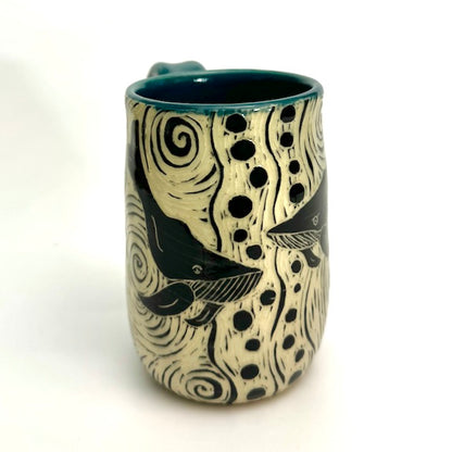 Mug #04 - Swimming Humpbacks and Teal Glaze