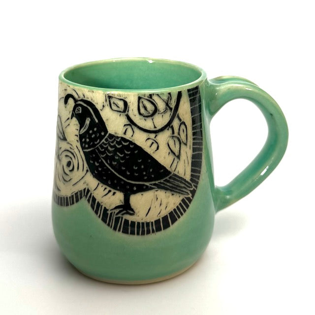 Mug #06 - Quail Duet with Celedon Glaze