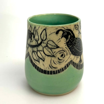 Mug #06 - Quail Duet with Celedon Glaze