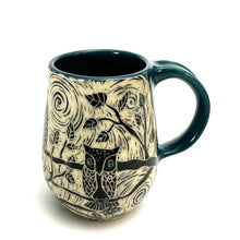 Load image into Gallery viewer, Mug #08 - Owl Trio with Teal Blue Glaze
