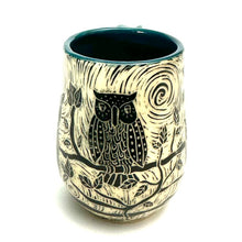 Load image into Gallery viewer, Mug #08 - Owl Trio with Teal Blue Glaze
