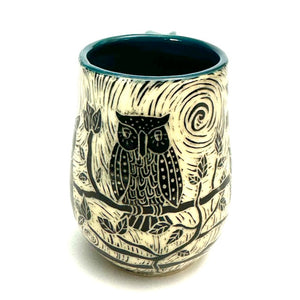 Mug #08 - Owl Trio with Teal Blue Glaze