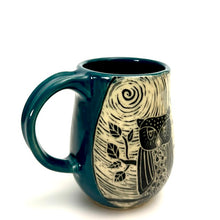 Load image into Gallery viewer, Mug #08 - Owl Trio with Teal Blue Glaze
