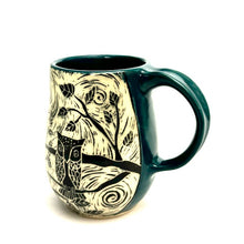 Load image into Gallery viewer, Mug #08 - Owl Trio with Teal Blue Glaze
