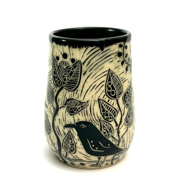 Mug #09 - Quirky Crows and Black Matte Glaze