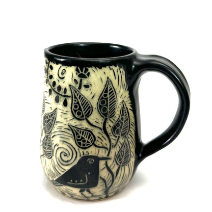 Mug #09 - Quirky Crows and Black Matte Glaze