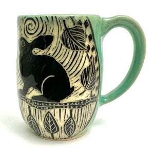 Mug #14 - Woodcut Rabbits and Celadon Glaze