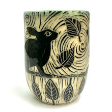 Load image into Gallery viewer, Mug #14 - Woodcut Rabbits and Celadon Glaze
