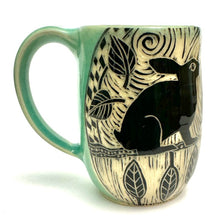 Load image into Gallery viewer, Mug #14 - Woodcut Rabbits and Celadon Glaze
