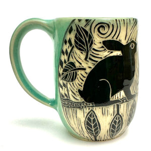 Mug #14 - Woodcut Rabbits and Celadon Glaze