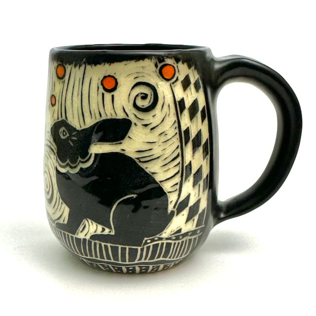 Mug #16 - Woodcut Rabbit with Dragonflies and Orange Dots
